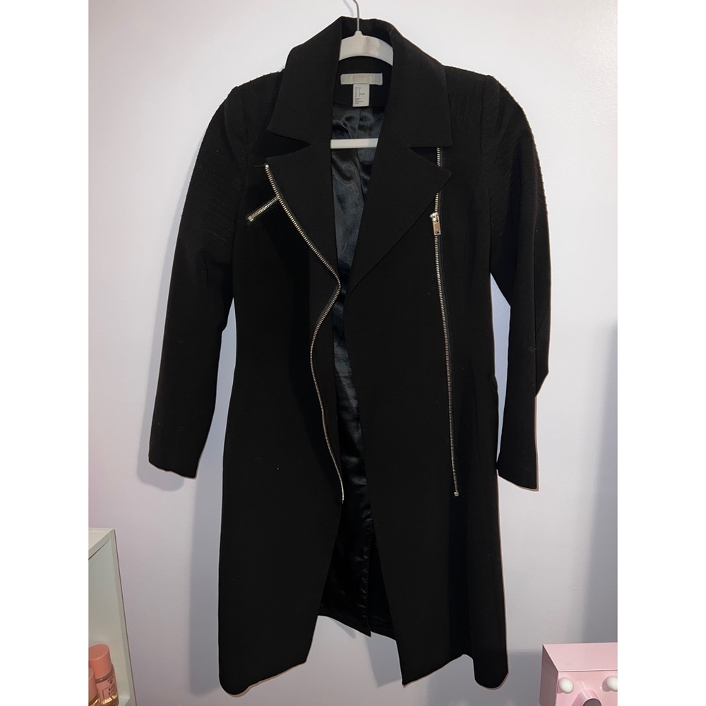 H&M Black Trench Coat with Zippers